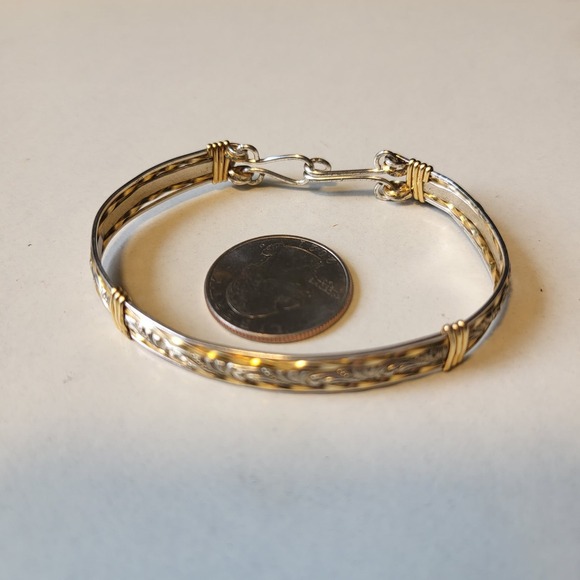 Two Tone Wire Bangle Bracelet Gold Filled and Silver Filled Artisan Made - Picture 2 of 9